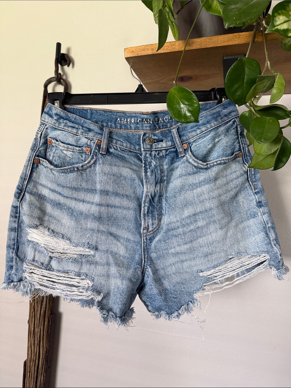American Eagle Outfitters Light Blue Distressed Jean Shorts